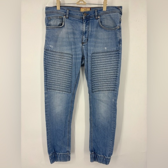 ZARA Man Moto Style Light Wash Jogger Jeans 34 - Picture 1 of 3